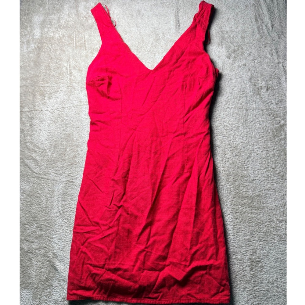 Bright Linen Blend V-Neck Sleeveless Mini Dress Size S Summer Vacation Brunch
